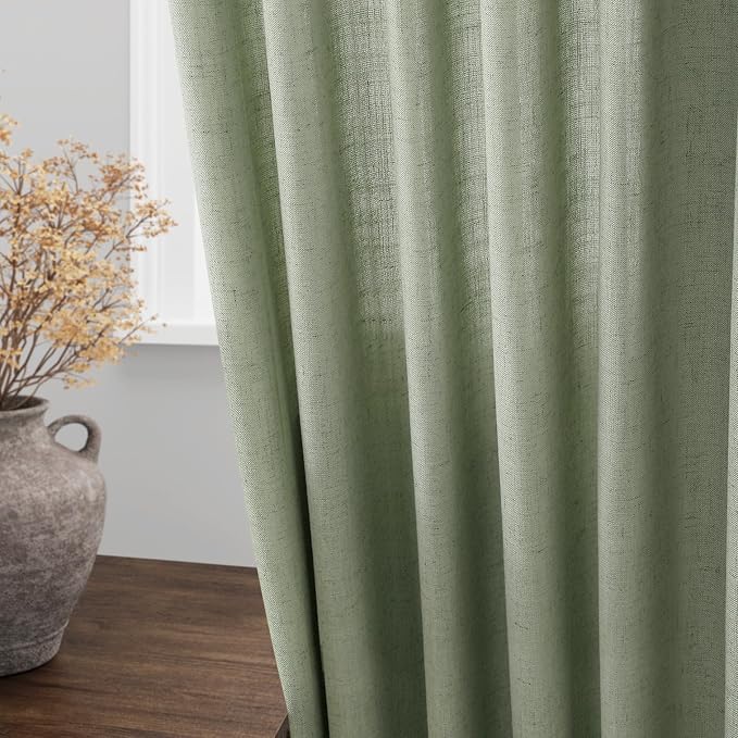 Extra Long Light Sage Linen Curtains 120 Inch - Image 4