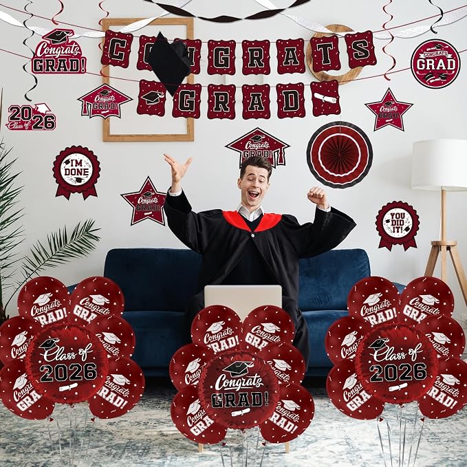 Maroon Themed 2026 Graduation Decorations Set - Image 8