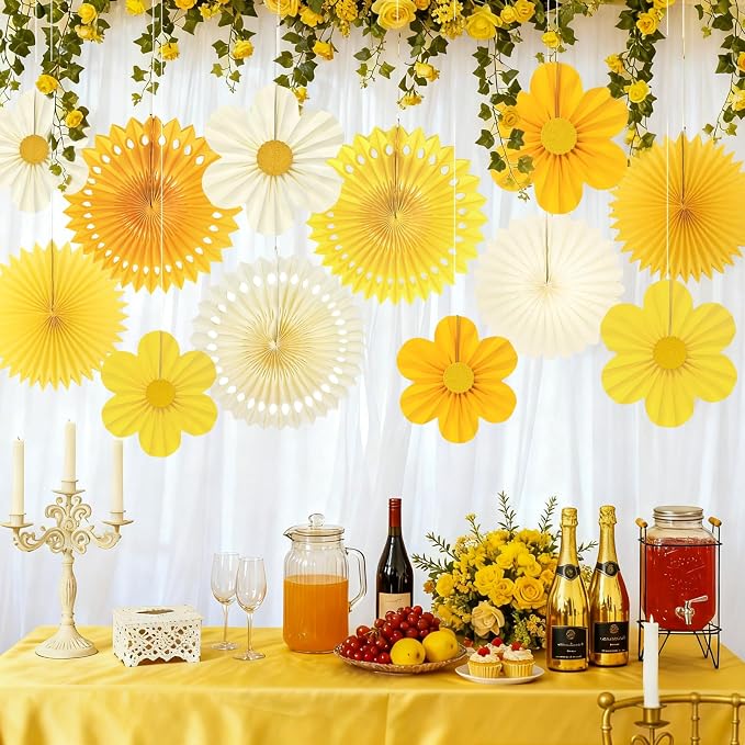 ADLKGG Yellow Party Decorations, Paper Fans Wall Decor - Image 4