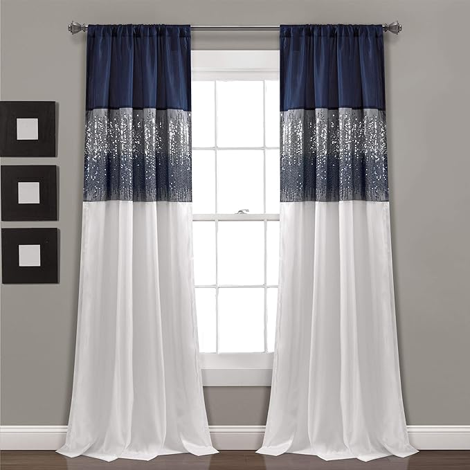 Lush Decor Night Sky Window Curtain Panel, Single 42"W x 95"L Navy & White by LushDecor