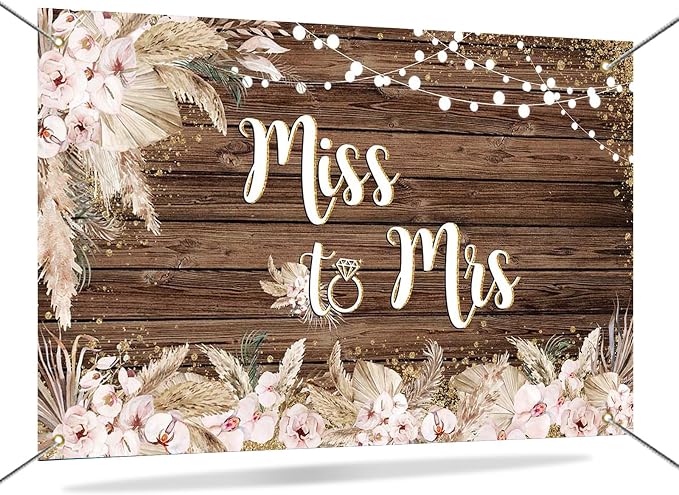 Mocsicka Miss to Mrs Banner Backdrop Boho Bridal Shower Backdrop Decorations by Mocsicka
