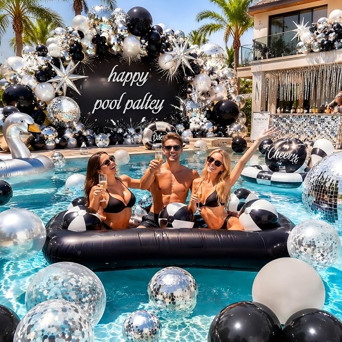 Black and Silver Disco Balloon Arch Garland Kit | Premium Latex Balloons - Image 2