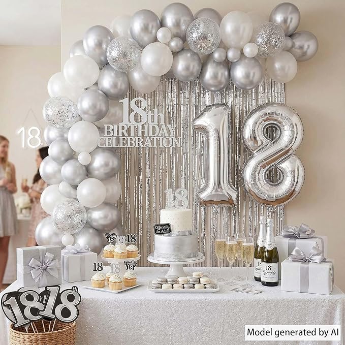Silver Number 18 Balloon 40 Inch, Sleek Foil - Image 3