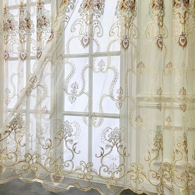 1pc Luxury Embroidered Floral Sheer Tulle Curtain - Image 9