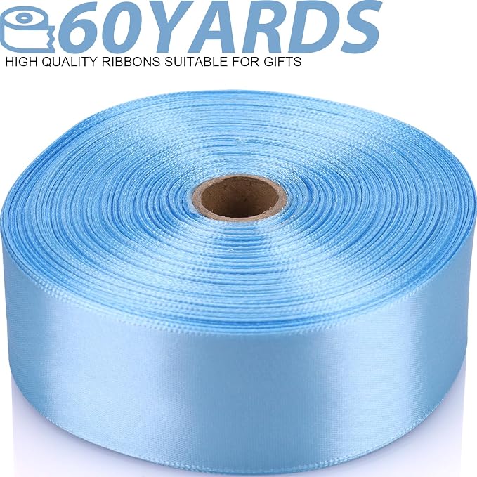 1-1/2 Inch 60 Yards Sky Blue Solid Satin Ribbon - Image 2