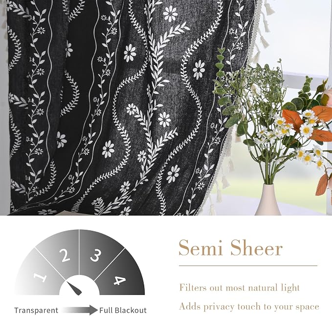 Schweek Boho Tassels Curtains 63 Inches Long 2 Panels - Image 3