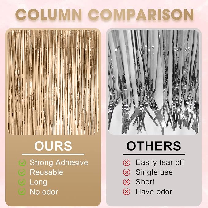 Voircoloria Champagne Foil Fringe Backdrop Curtains, 2 Pack | Tinsel Streamers - Image 3