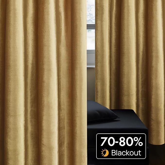 BULBUL Velvet Gold Blackout Curtains 90 inch Long - Image 4