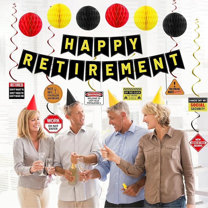 Roetyce Retirement Decorations Men Women, Caution Happy Retirement Banner | - Image 5