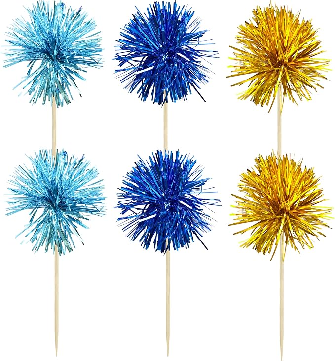 Gyufise 30Pcs Foil Firework Cupcake Toppers Sparkle Tinsel Cake Toppers Tinsel - Image 3