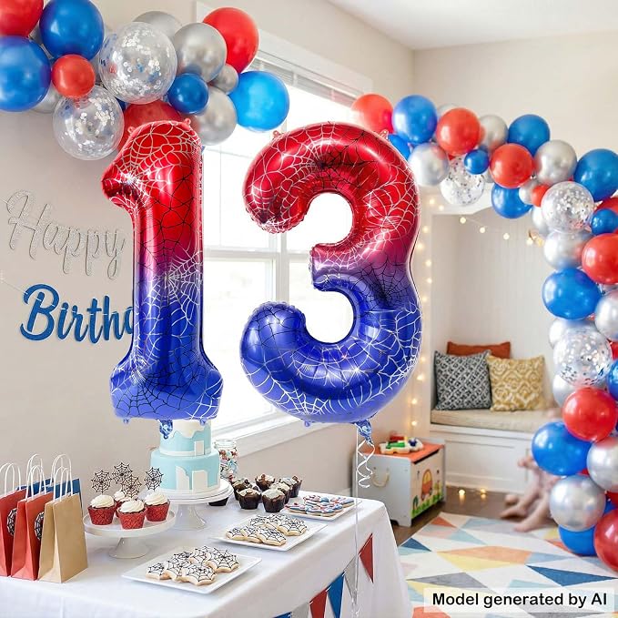 40 Inch Spider Theme Number Foil Balloons, Large Number 13 Balloons - Image 5