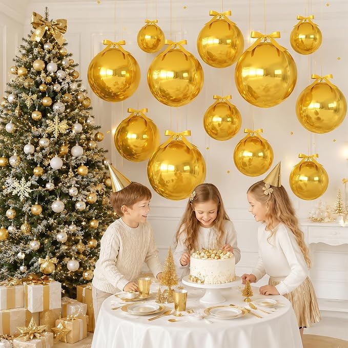 Gold Round Foil Balloons with Satin Bows Ribbon - Image 4