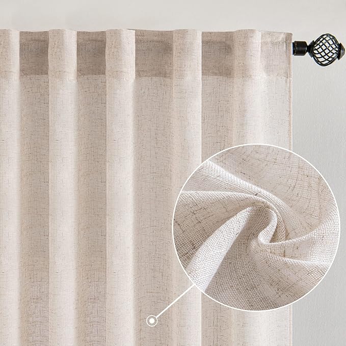 MIULEE Natural White Linen Curtains 37x84 Inch Length 2 Panels | Window Drapes by MIULEE