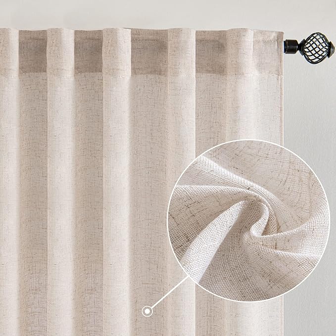 MIULEE Natural White Linen Curtains 52x90 Inch Long 2 Panels - Image 2