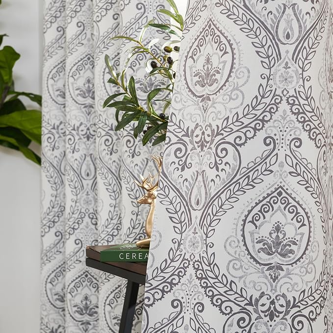jinchan Brown Blackout Curtains 96 Inch Damask Vintage Grommet 2 Panels | Room - Image 7