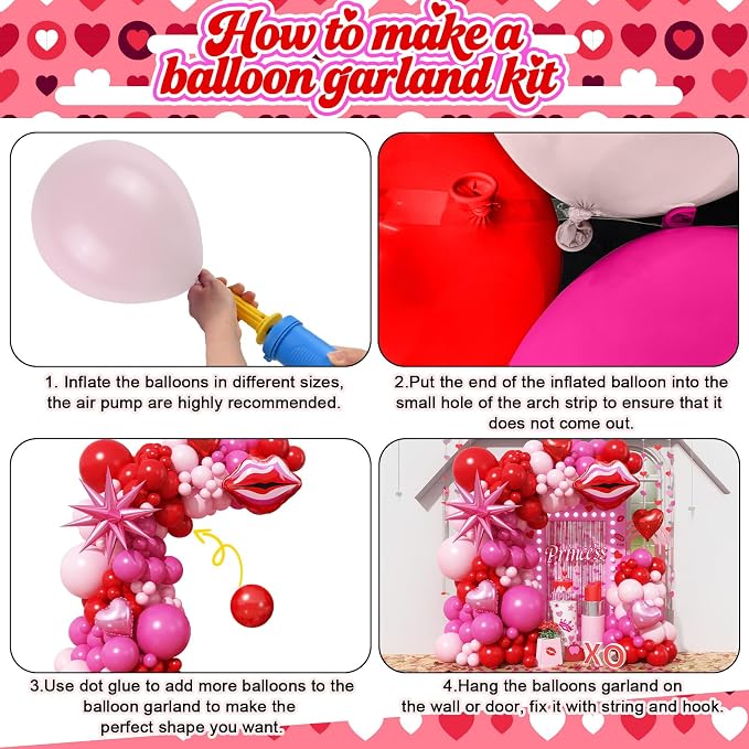 Valentines Day Balloon Arch Kit Hot Pink Red Balloon Garland - Image 7