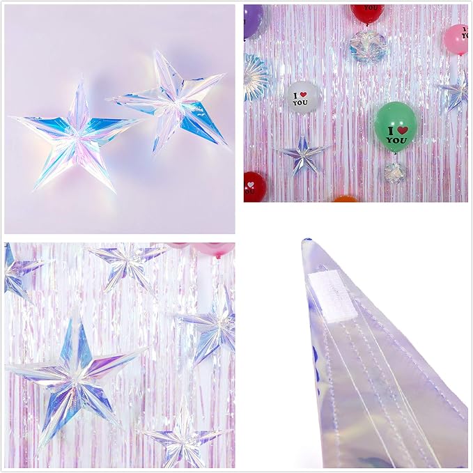 12 Inch Diameter Iridescent Ornament Star Hanging Decorations, Rainbow Shine - Image 2