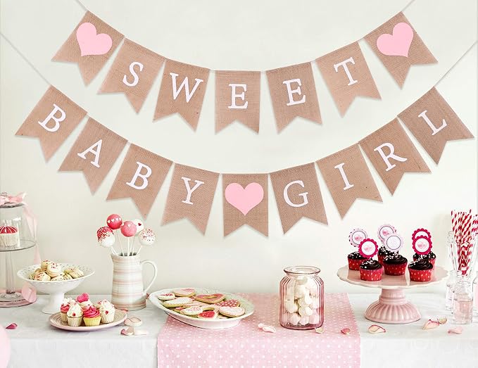 Sweet Baby Girl Burlap Banner - Image 3