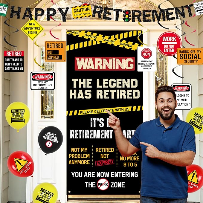 Roetyce Retirement Decorations, Caution Legend Has Retired Door Banner | Office - Image 5
