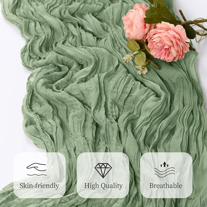 6 Pack Sage Green Cheesecloth Table Runner 17x108 Inch Semi Sheer Boho Gauze - Image 5