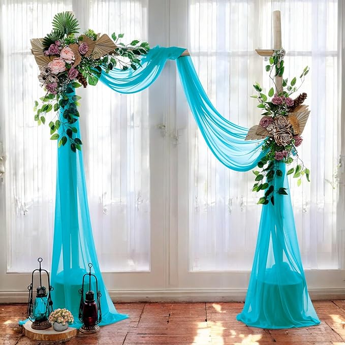 MDS Halloween Chiffon Draping Fabric - 2 Panel, 30" Wide x 40ft Long - Sheer Spooky Arbor & Canopy Drapery for Haunted House Backdrops, Party Ceilings, DIY Costumes & Themed Events - Peacock Blue
