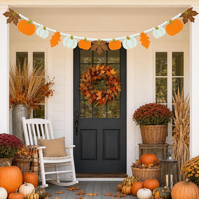 Fall Decorations, Fall Felt Maple Leaves & Pumpkin Garland - Image 5