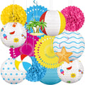 Renbuzhu 15Pcs Beach Party Decorations Paper Lanterns Fans Pom Poms Hanging by Renbuzhu