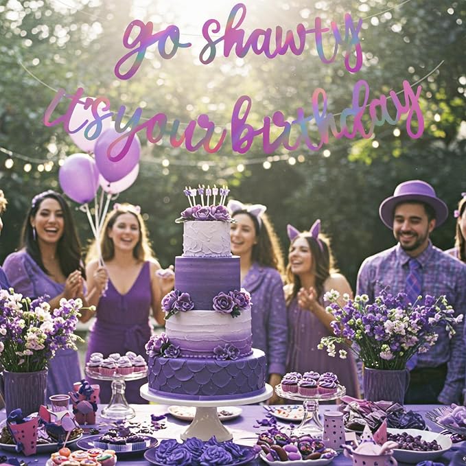 BEISHIDA Rainbow Purple Go Shawty It's Your Birthday Banner Decor NO DIY | - Image 5