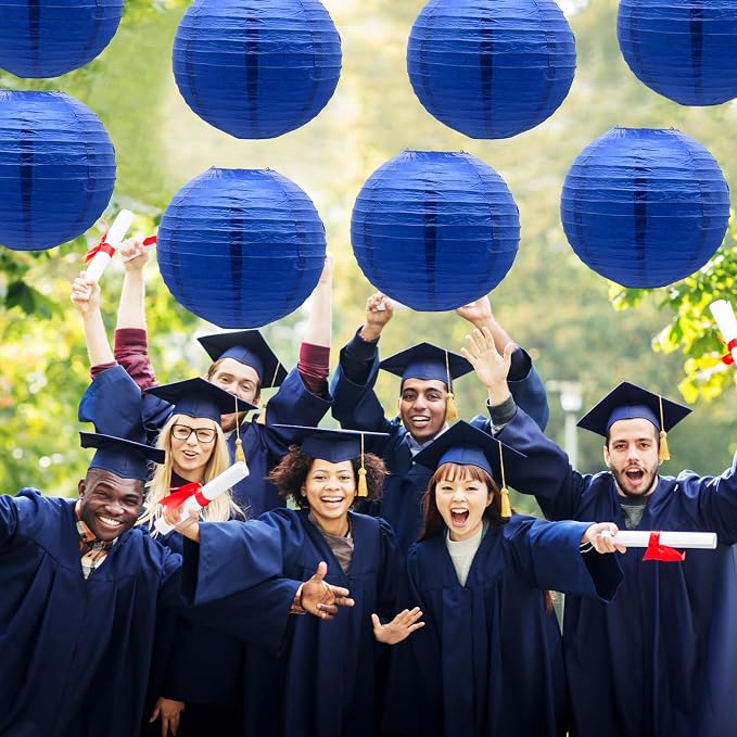 Blue Paper Lanterns Hanging Ceiling Chinese Round Lanterns - Image 4
