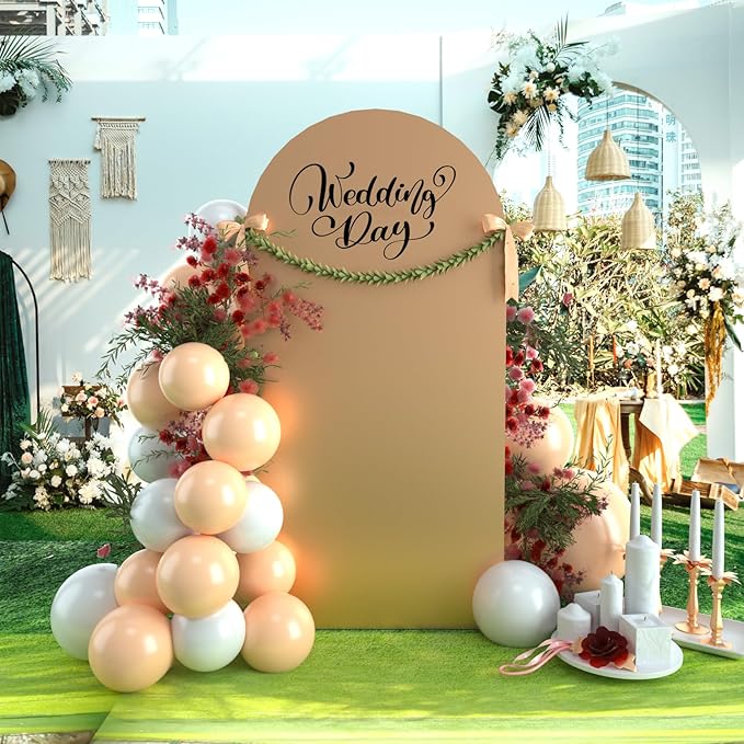 bricia Wedding Arch Backdrop Stand Cover, 7.2FT Double Sided Stretchy Arch Cover Fitted Wedding Birthday Party Banquet Decoration (Champagne 86.4''Lx48''W)