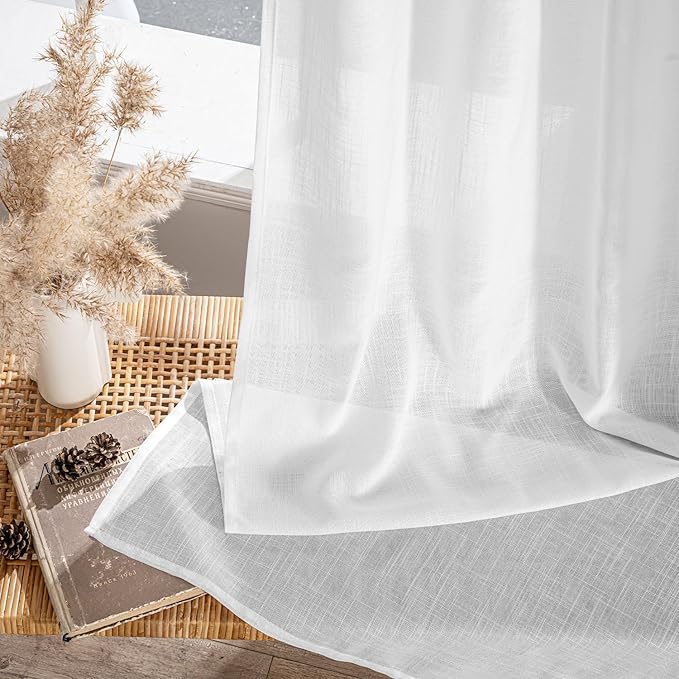 MIULEE White Linen Curtains 100 Inch Long 2 Panels - Image 7