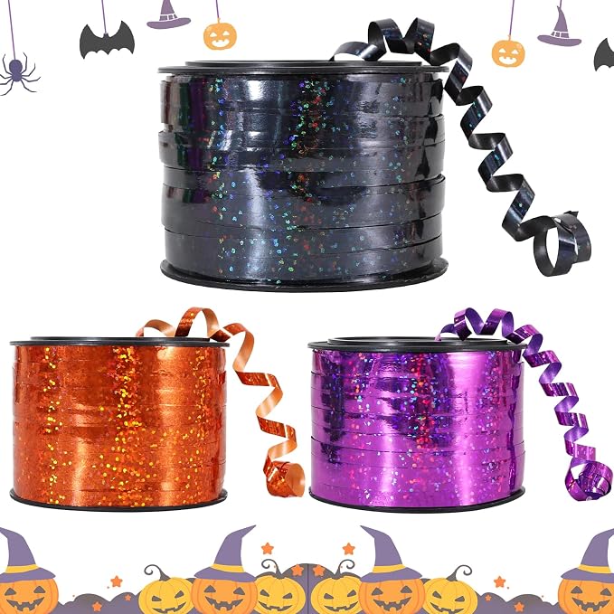 BEISHIDA 3 Pack 100 Yards Black Purlple Orange Curling Ribbon Balloon String by Beishida