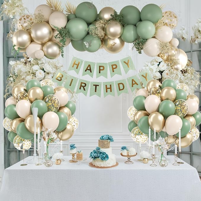 Sage green Balloons, 12inch Sage green Sand White Metallic Gold Confetti - Image 7