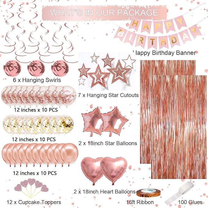 Rose Gold Birthday Party Decorations, Happy Birthday Banner, Rose Gold Fringe - Image 2