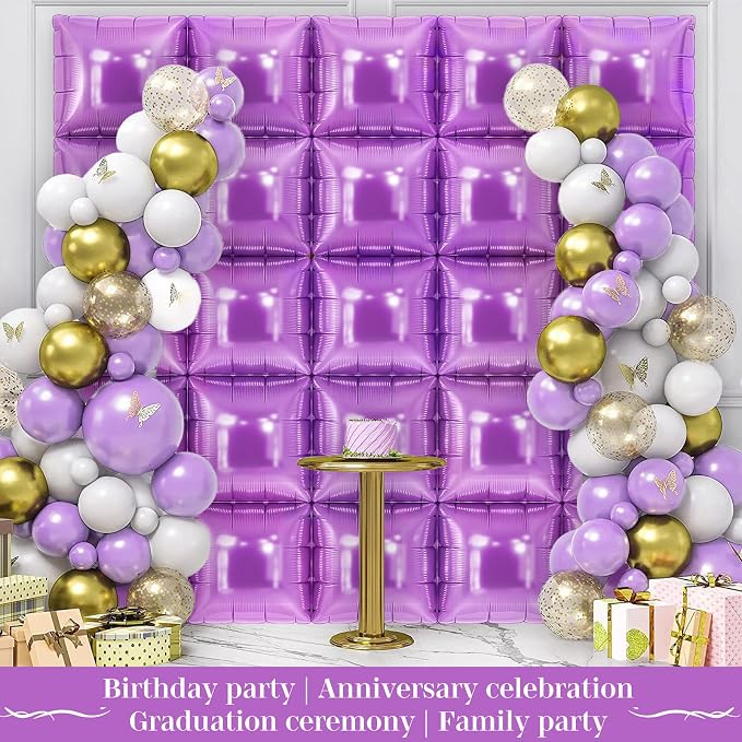 Light Purple Square Foil Balloons 25 Pcs Metallic Light Purple Balloons Wall - Image 5