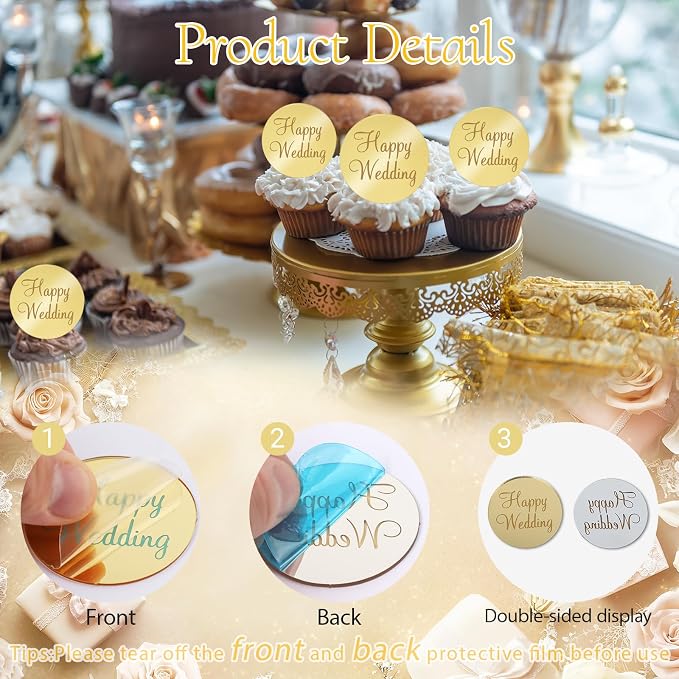 20Pcs Gold Acrylic Wedding Cupcake Toppers - Image 3