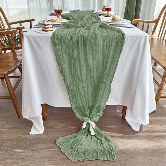 IVAPUPU 4 Pcs Cheesecloth Table Runner - 10ft Sage Green Summer Boho Gauze - Image 3