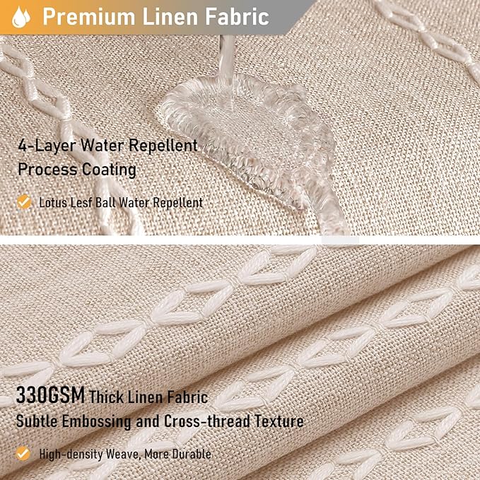 Small Boho Linen Heavy Duty Cloth Shower Curtain, Tan/Taupe | Stall Size - Image 4