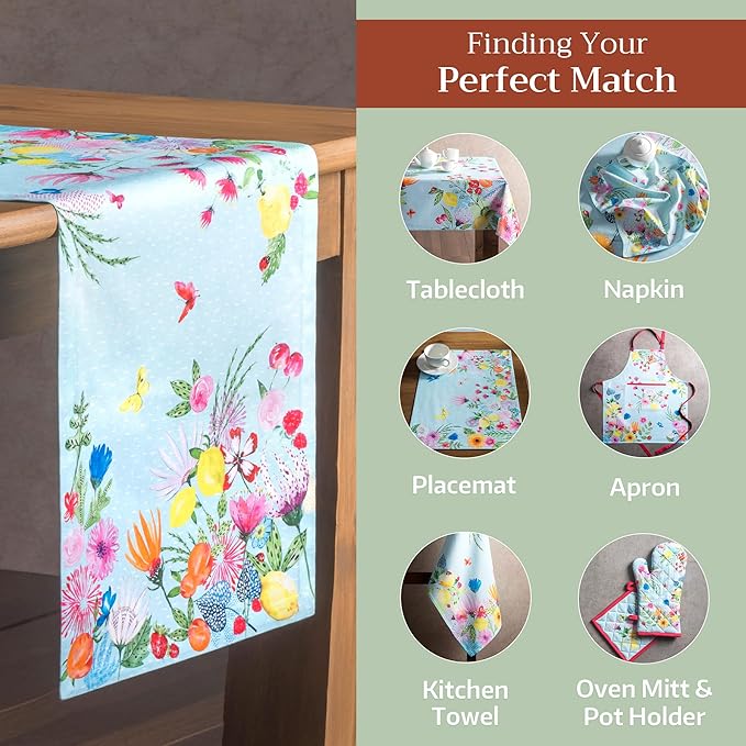 Maison d' Hermine Table Runner 100% Cotton Single Layer Table Runners 72 inches Long Decorative for Home Kitchen Dining Party Wedding Bridal Shower Spring Summer (Jardin D'Ete - Mint, 14.50" x 72")