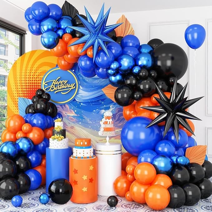 Black Orange Blue Balloon Arch Kit, Royal Blue Black Balloon Garland by BTZO