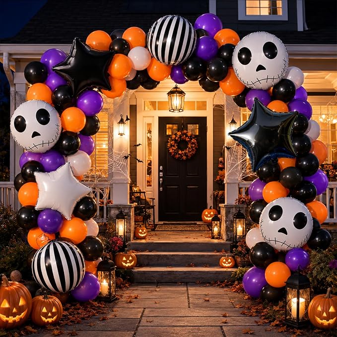 HILAVO 16PCS Black White Striped Skeletons Skull Balloons | Halloween Foil - Image 6