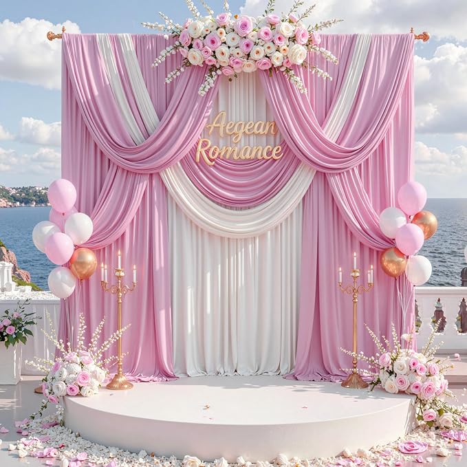 50 ft x 10 ft Wrinkle Free Pink Backdrop Curtain Panels, Polyester Photography - Image 6