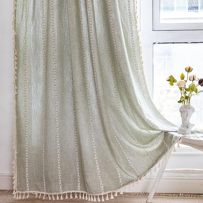 RoomTalks Sage Green Boho Farmhouse Curtains by RoomTalks