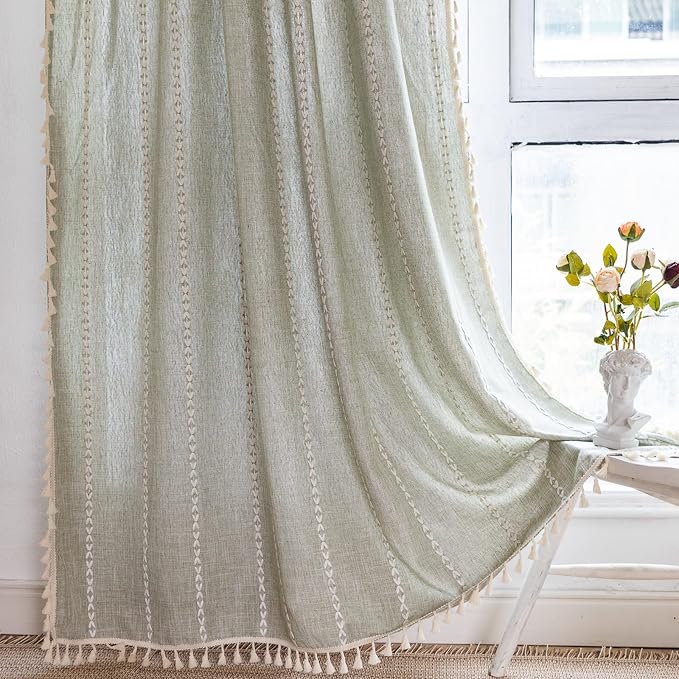 RoomTalks Green Modern Farmhouse Textured Curtains by RoomTalks