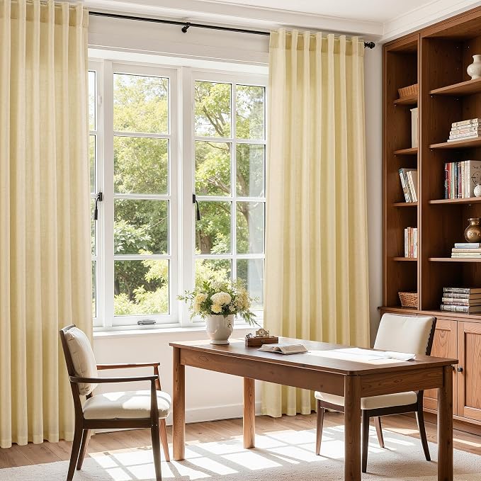 Cream Yellow Curtains 96 Inch Length 2 Panels Set - Image 6