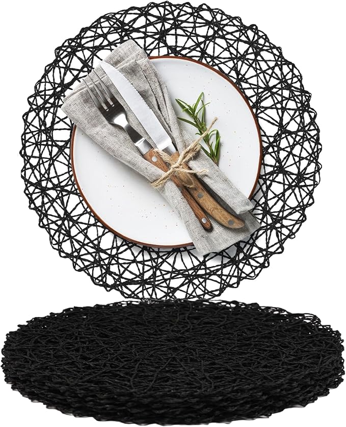 AHHFSMEI Paper Braided Round Placemats Set of 6 Natural Non-Slip Heat Resistant by AHHFSMEI
