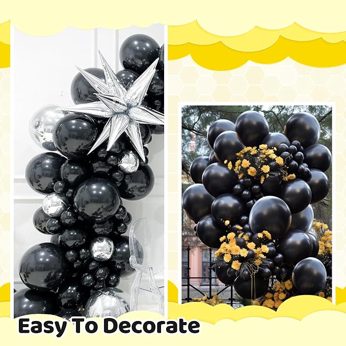 200 Pieces Black Balloons Different Sizes 5 10 12 18 Inch Latex Balloons - Image 3