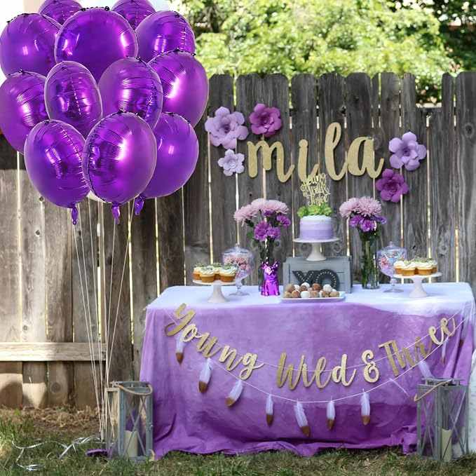 TONIFUL 30Pcs 18 Inch Large Purple Round Shape Foil Balloons Big Purple Circle - Image 5