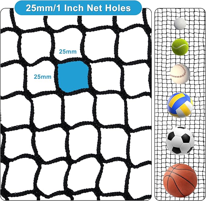 Nylon Golf Hitting Net 10-50FT,Easy Setup Hitting Net with Rope and Elastic Buckle, Sturdy Golf Netting,Weatherproof Sports Net,Backstop Net for Golf, Baseball, Softball,Hockey, Soccer