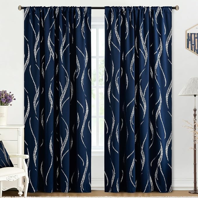 Yakamok Navy Blue Blackout Curtains - Image 3